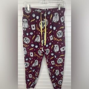 Harry Potter Maroon Graphic Gryffindor Drawstring Plush Pajama Jogger Pants EUC